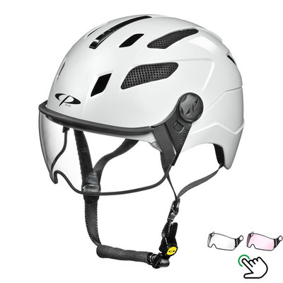 CP Chimayo+ Weiss - Trendy Pedelec Helm / E-Bike Helm - Visier Wahl - klar oder photochrom