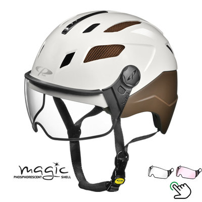 CP Chimayo+ braun-weiß - Pedelec Helm / E-Bike Helm fluoreszierend im Dunkeln! - Wahl Ihr Visier