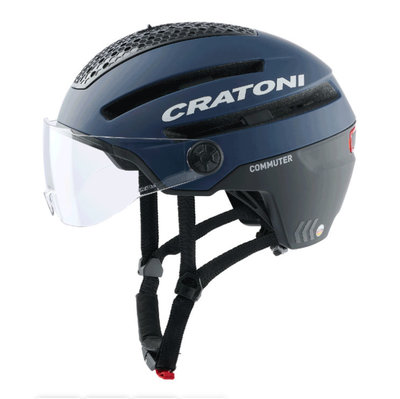 Cratoni Commuter blau matt - Pedelec Helm mit Visier, Led licht & Reflectors