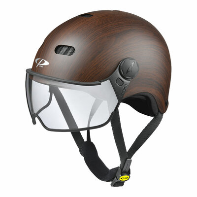 CP Carachillo E-Bike Helm Holz - Wählen Sie aus klar oder selbsttönend Visier - Auch Nr.1 für Brillenträger!