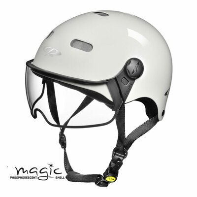 CP Carachillo E-Bike Helm weiß Fluoreszierend - Leuchtet im Dunkeln!  - Visier Klar oder selbsttönend