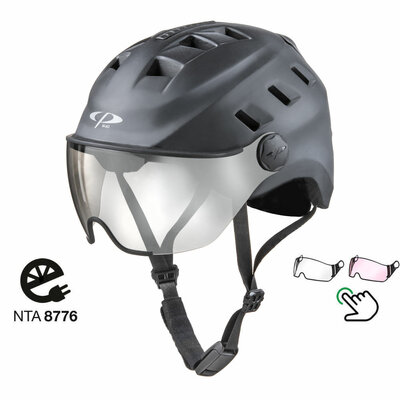 CP Chimo Schwarz - Speed Pedelec Helm / E-Bike Helm mit Licht - Wähl aus 2 Visierarten